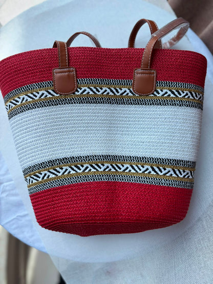 Red Sahara woven tote front view