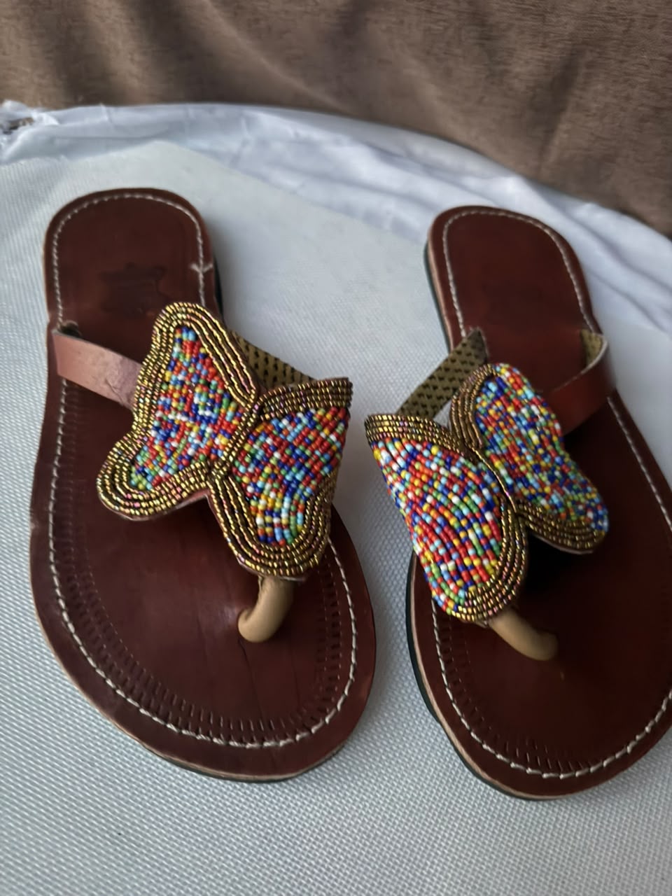 Kipepeo Butterfly Beaded Leather Sandals — EU 41