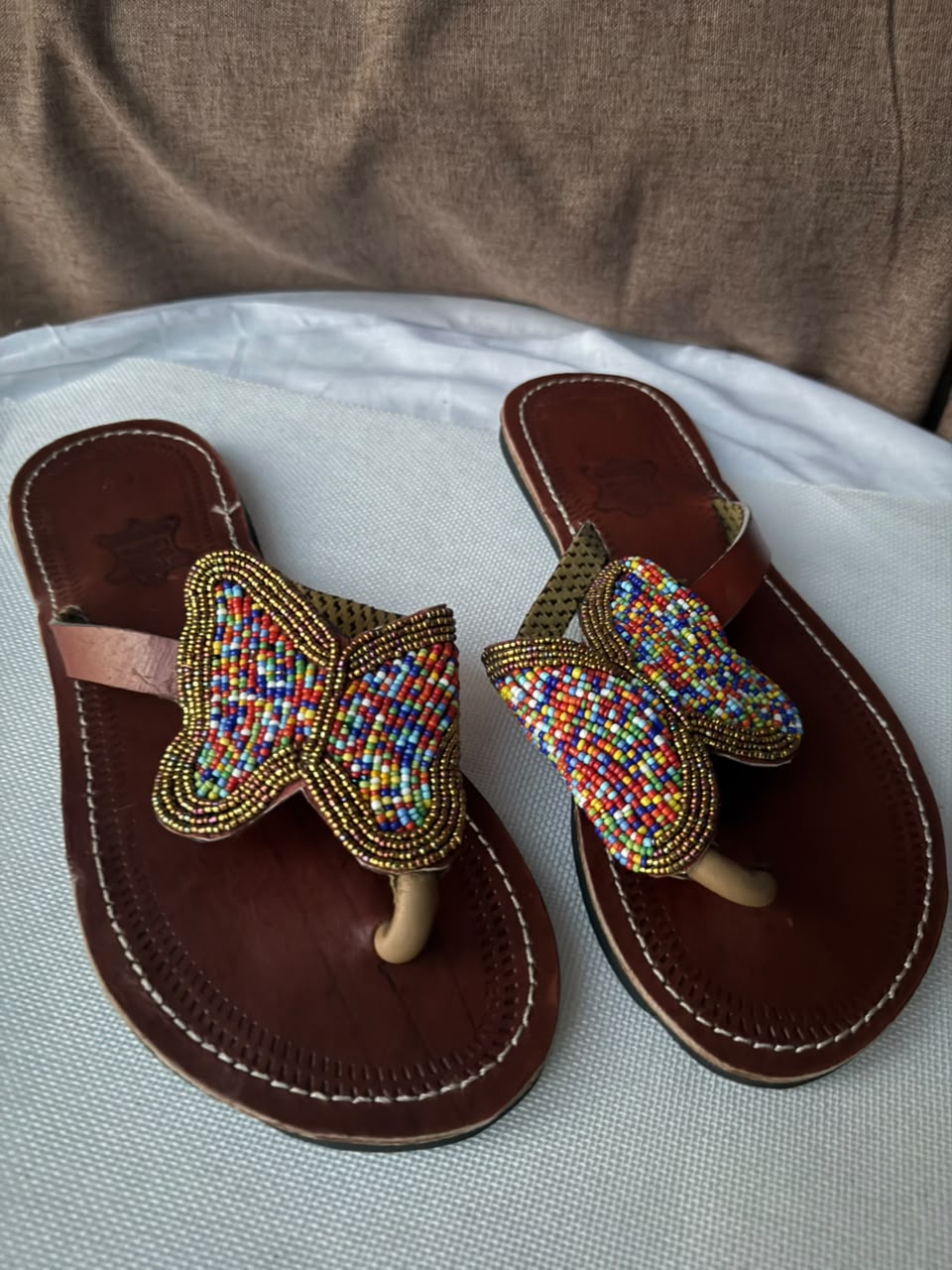Kipepeo Butterfly Beaded Leather Sandals — EU 41