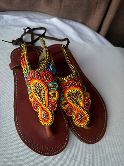 Jua Ornate Beaded Cuff Sandals — EU 40