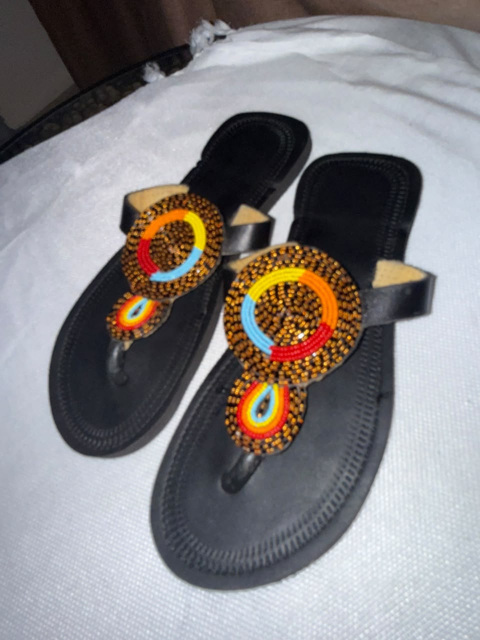 Duara Black Disc Beaded Sandals — EU 37