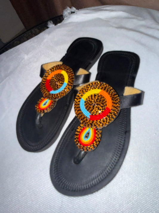 Duara Black Disc Beaded Sandals — EU 37