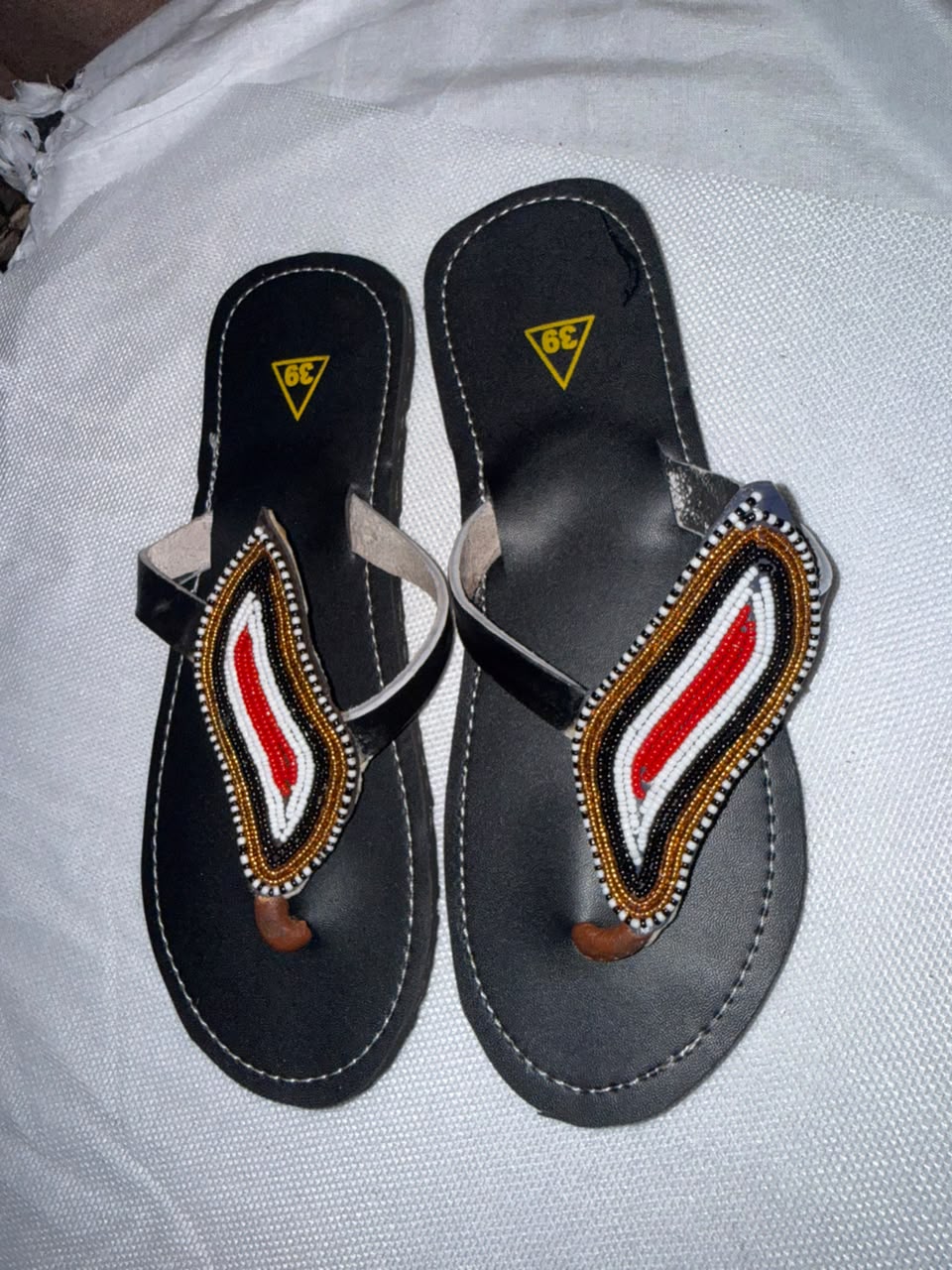 Miale Red & Ivory Beaded Sandals — EU 39