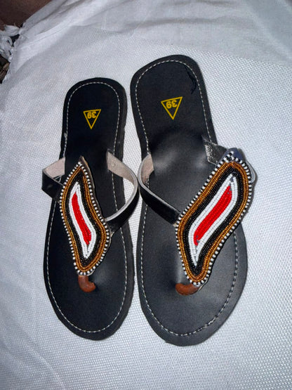 Miale Red & Ivory Beaded Sandals — EU 39