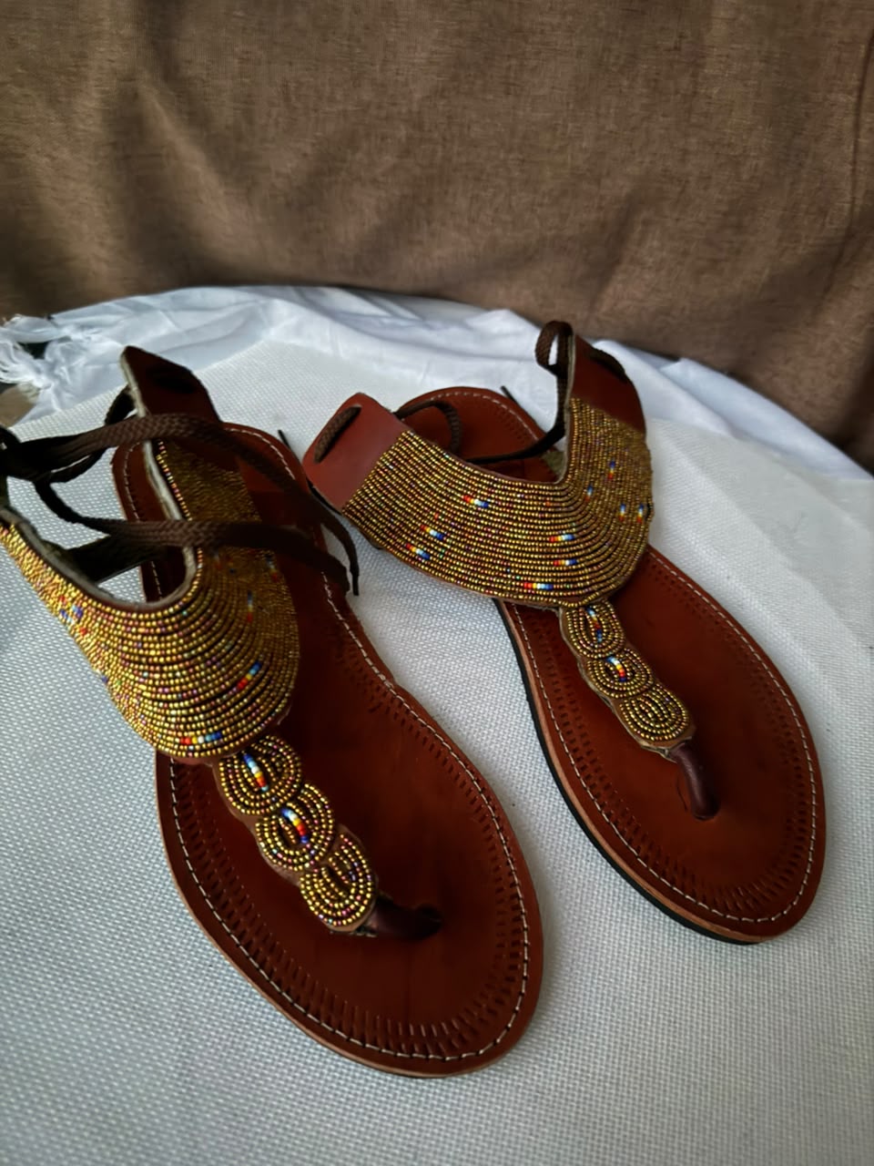 Dhahabu Bronze Cuff Leather Sandals — EU 41