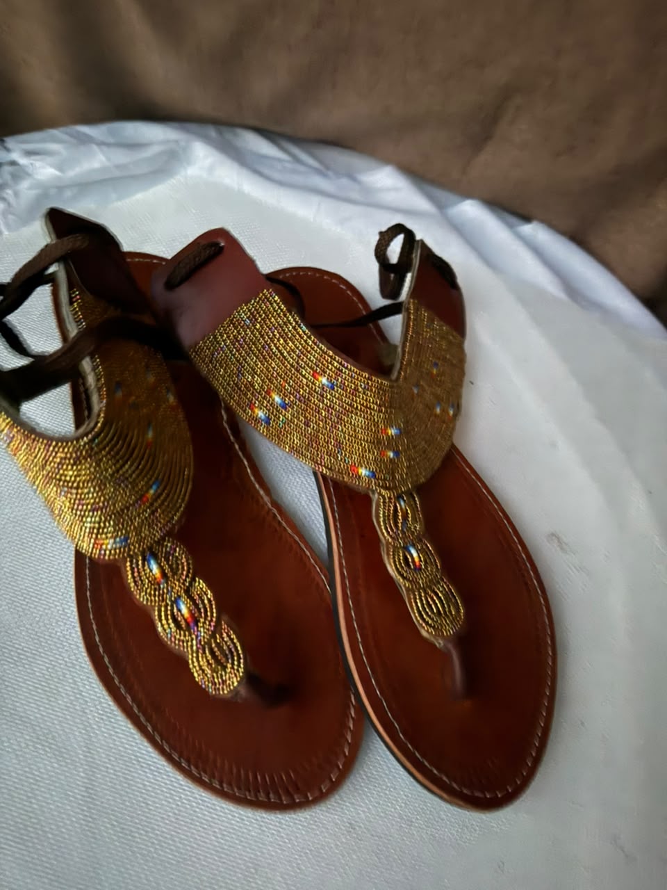 Dhahabu Bronze Cuff Leather Sandals — EU 41