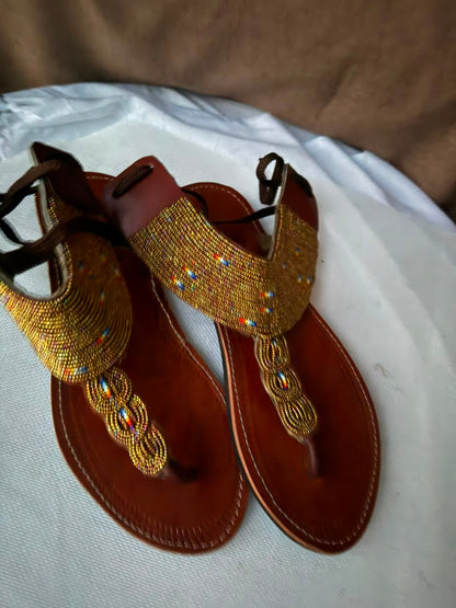 Dhahabu Bronze Cuff Leather Sandals — EU 41