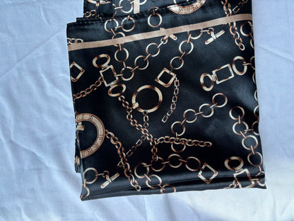 Black chain print silk scarf