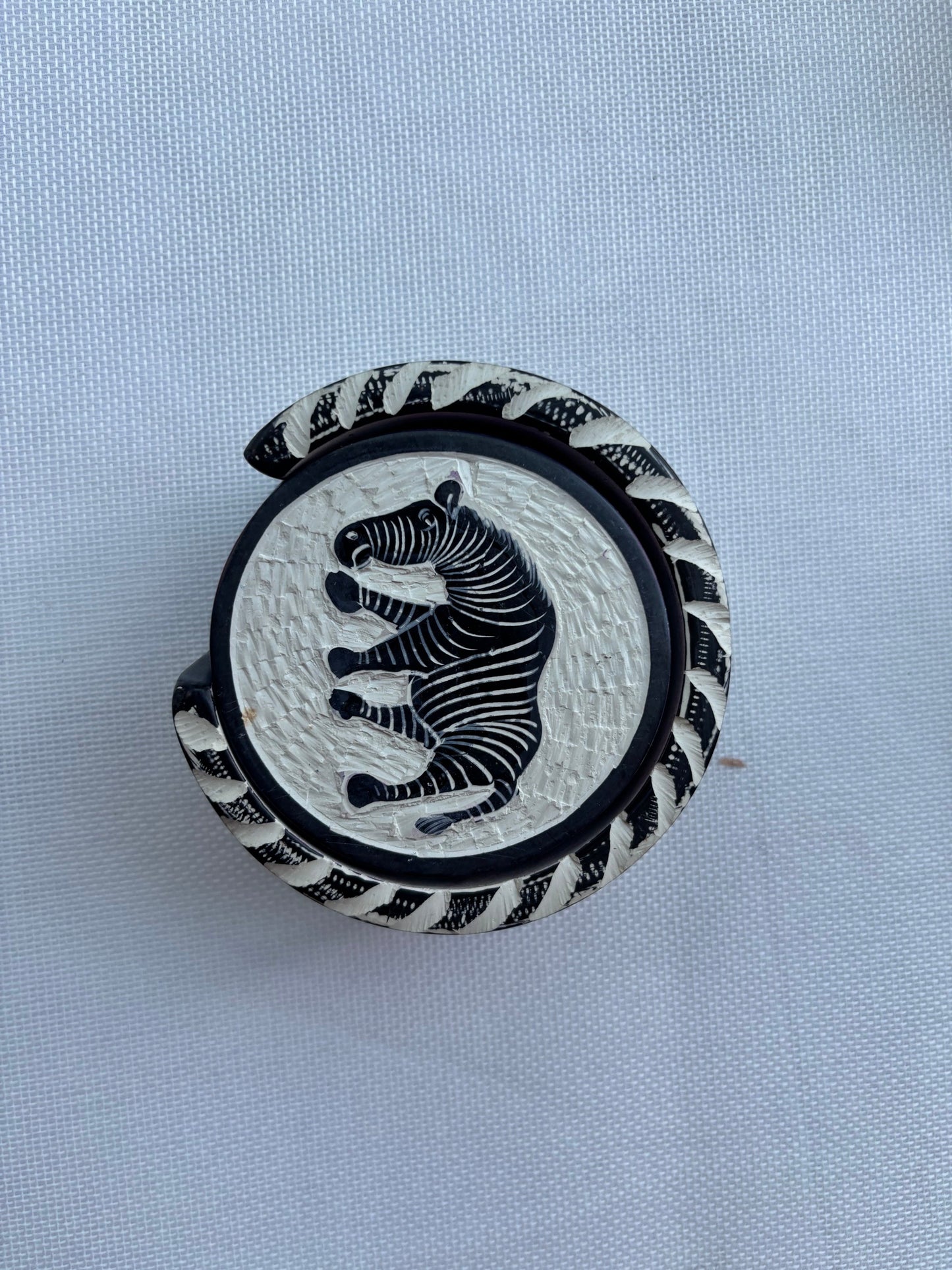 Painted soapstone safari coaster zebra motif
