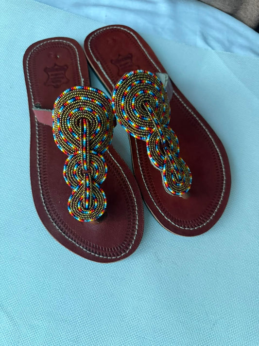Heritage Spiral beaded leather sandals EU 42