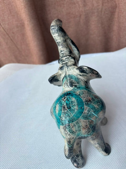 Turquoise patina elephant sculpture front view