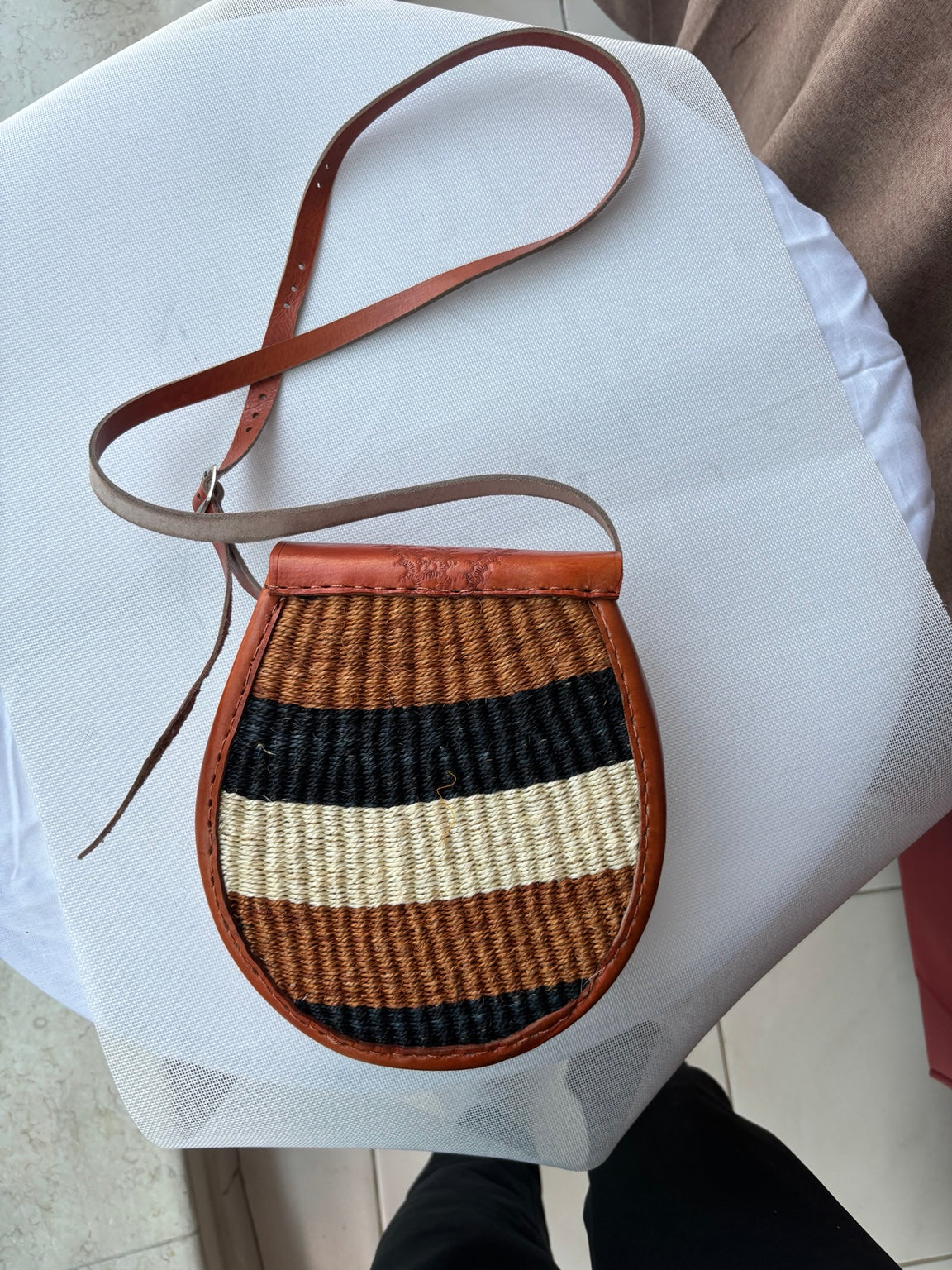 Woven crossbody bag front view